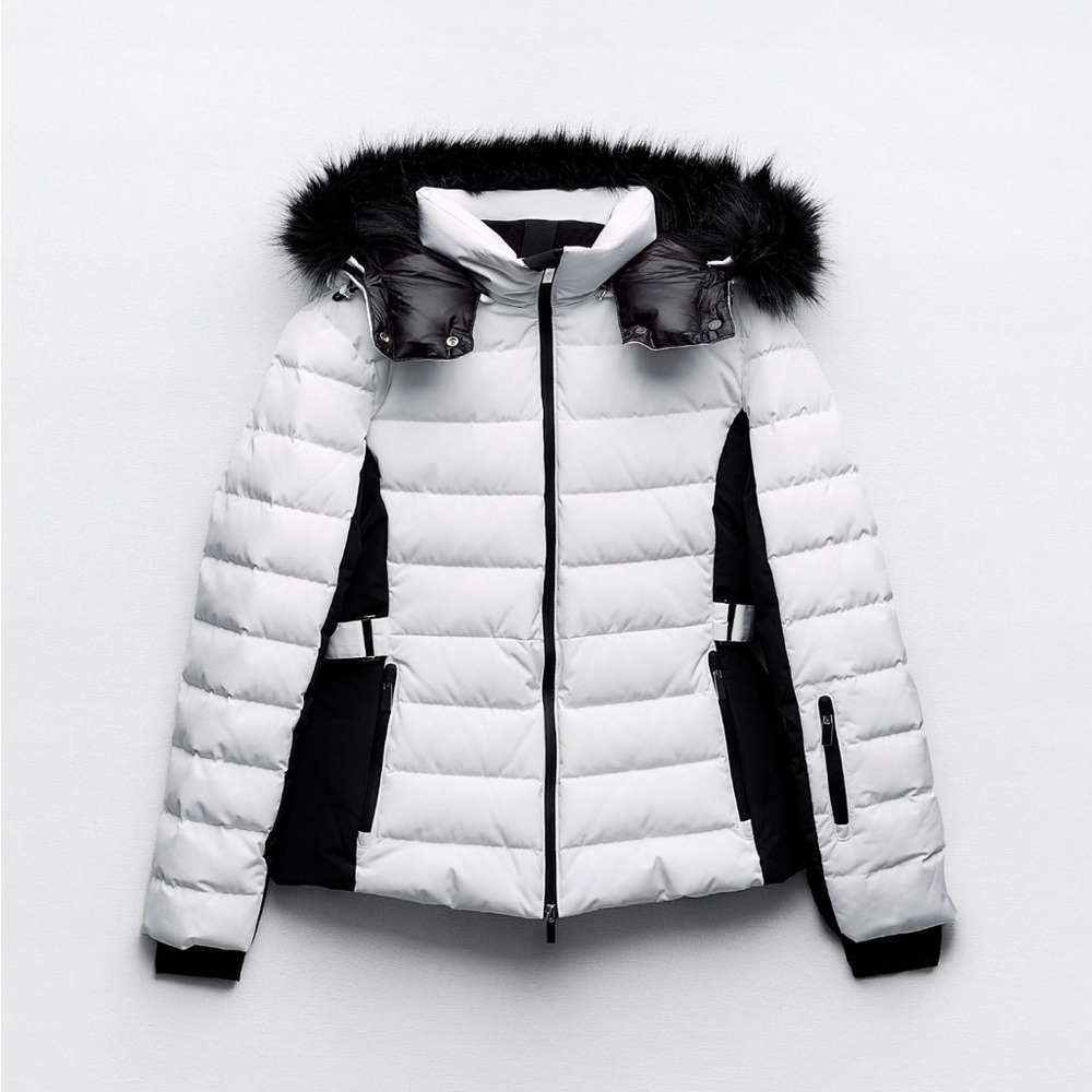 Zara ski puffer jacket skiing coat feathers down fitted winter coat